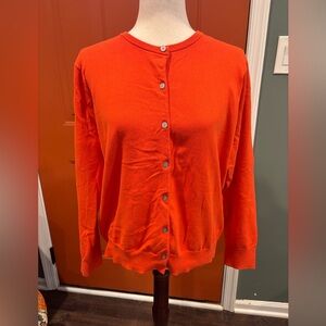 Lands End Large Bright Orange Cardigan Button Front Lightweight Spring Cardigan